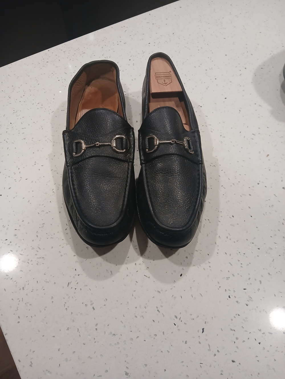 Gucci Men's Black Leather Loafers US 14 Casual Elegant Shoes